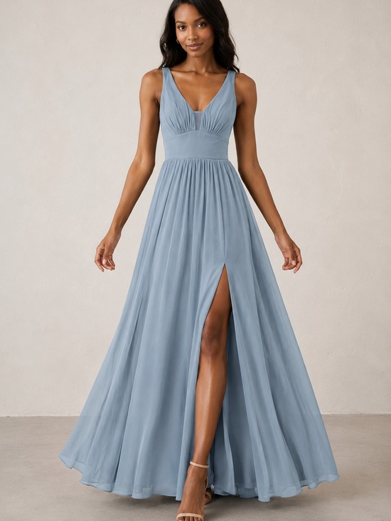 Azazie Dresses & Skirts - Azazie Chiffon Bridesmaid Dress Blue Gray Size A10 (US 10) M/L NWT